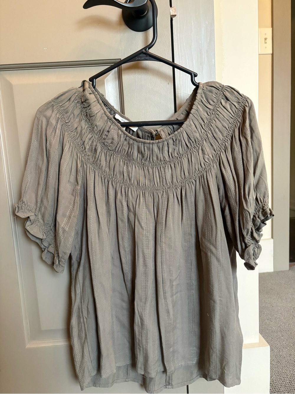Maurices Taupe Smocked Yoke Peasant Blouse